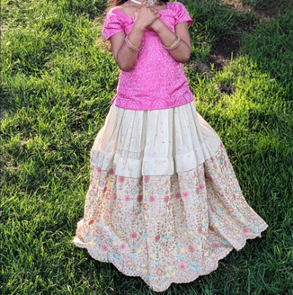 Picture of Pastel pink and cream embroidery lehenga 4-5y