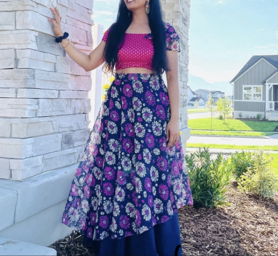 Picture of Designer layered crop top lehenga