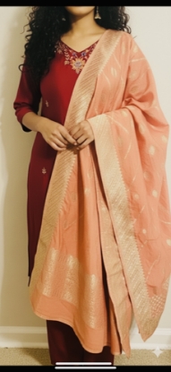 Picture of Pure Uppada Pattu 3 Pc straight suit set with banarasi dupatta 