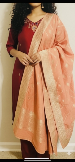 Picture of Pure Uppada Pattu 3 Pc straight suit set with banarasi dupatta 