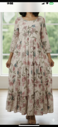 Picture of New Pure Georgette floral print long frock with maggam work 