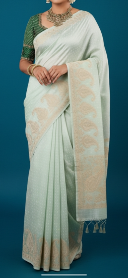Picture of Pure Desi Tussar Parsi Embroidery Saree with Bridal zardosi work blouse 