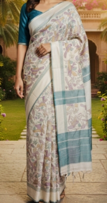 Picture of Pure  Desi Tussar kashmiri birds print saree 
