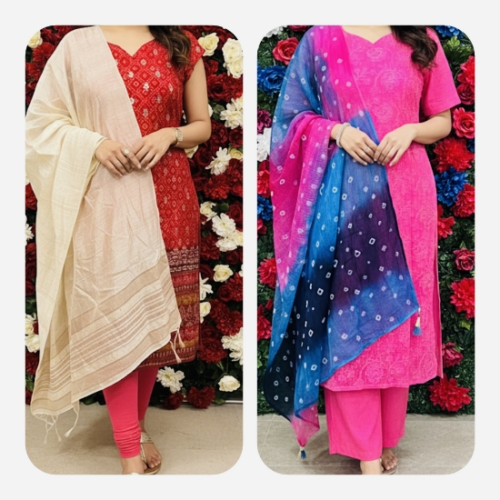 Picture of Combo : Pure Gadwal Pattu & Kota Chikankari 3 Pc sets 