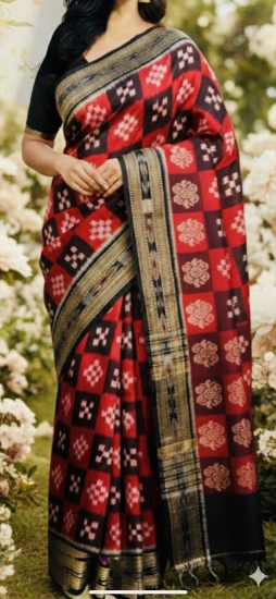 Picture of Pure Sambalpuri Ikat saree with crop top blouse 