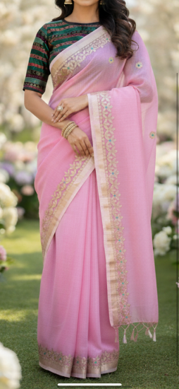 Picture of Pure Kota Doria Gota Patti work saree with  metallic thread work blouse 