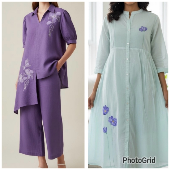 Picture of Purple Coord Set and Blue Aline Hadpainted Dress