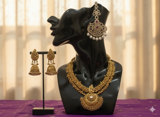 Picture of Nakshi ghungru necklace with Maang Tikka