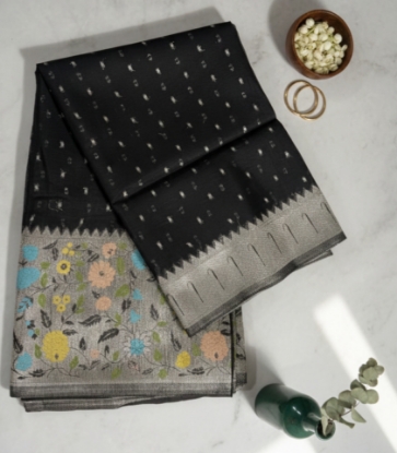 Picture of Black kora organza saree with meenakari border