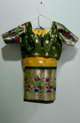 Picture of New Banarasi yellow and mehendhi green border saree