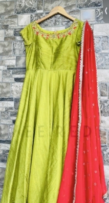 Picture of Pure raw silk with maggam work dress with work dupatta