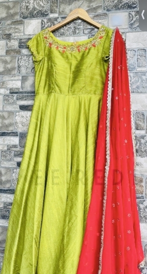 Picture of Pure raw silk with maggam work dress with work dupatta