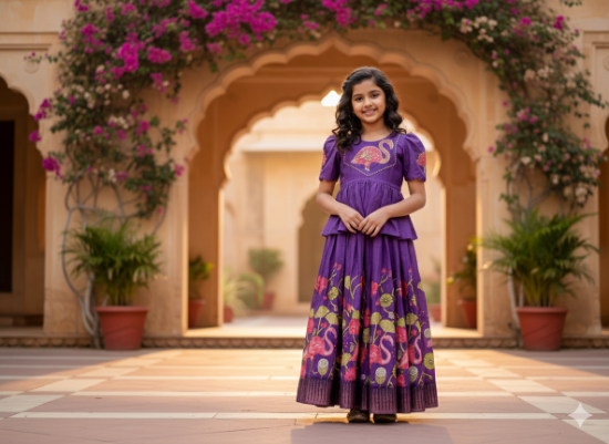 Picture of  Tussar Silk Lehanga with aplique work blouse 6-7y