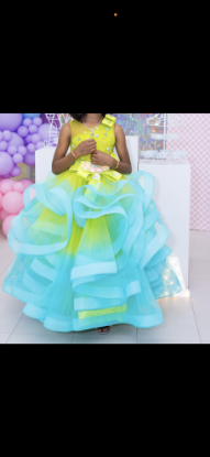 Picture of Li & Li Birthday Frock Green and Aqua Blue 6-7y