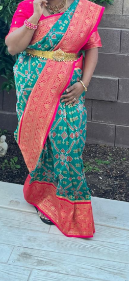 Picture of Green and Pink Patola weaving Saree