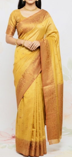 Picture of Never worn Pure Mini Kanchi Saree in mango yellow color