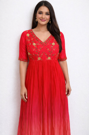 Picture of Never worn Dual Shaded Peach Long Frock