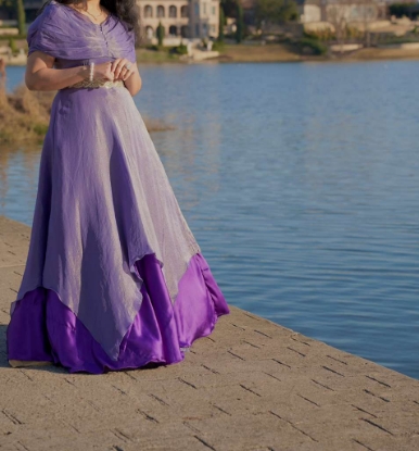 Picture of Tissue Purple 2 layered Long Frock. 