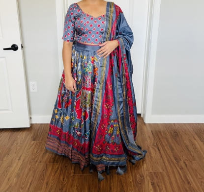 Picture of patola printed silk lehanga with gotta patti duppata 
