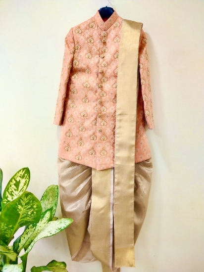 Picture of Never worn samta and shruti Orange and beige dhoti set 8-10y