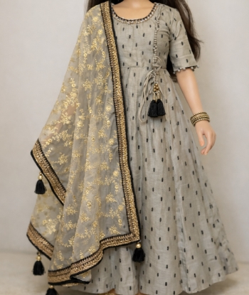 Picture of Long Silk cotton Anarkali with designer dupatta