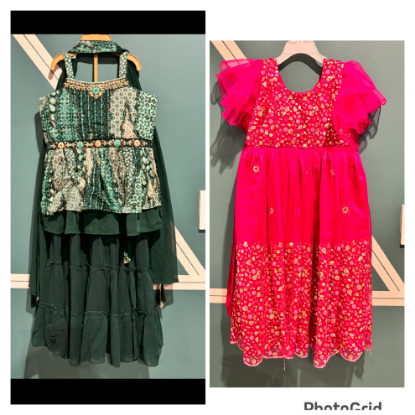 Picture of Green sharara dress and pink frock 2-3y
