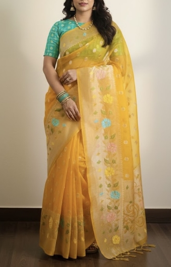 Picture of Banaras Kora Paithani Silk Saree