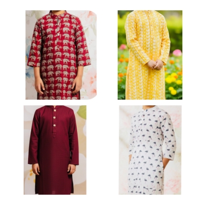 Picture of Combo: 4 Kurtha Tops with 1 white Pant 9-10y