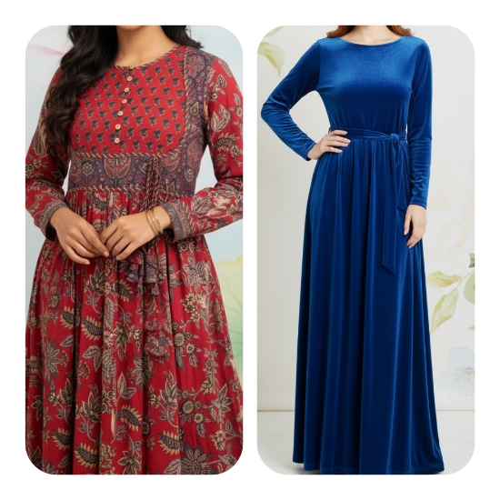 Picture of Combo : Jaipur & Velvet Long Frocks 