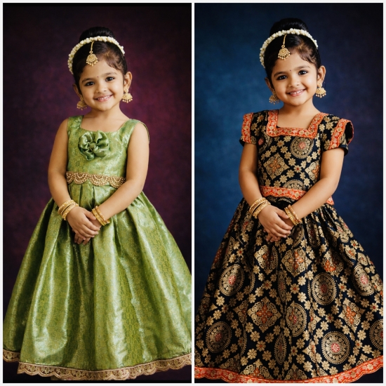 Picture of benarasi lehenga and frock combo 4-6Y