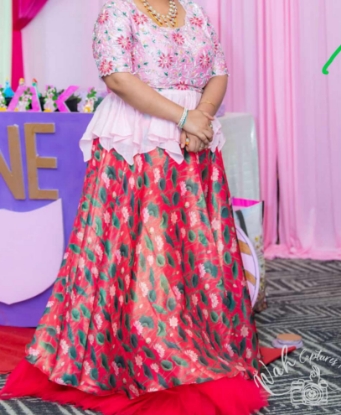 Picture of Organza kalamkari lehanga with peplum top