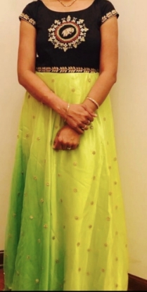 Picture of Green ombre Maggam work long frock
