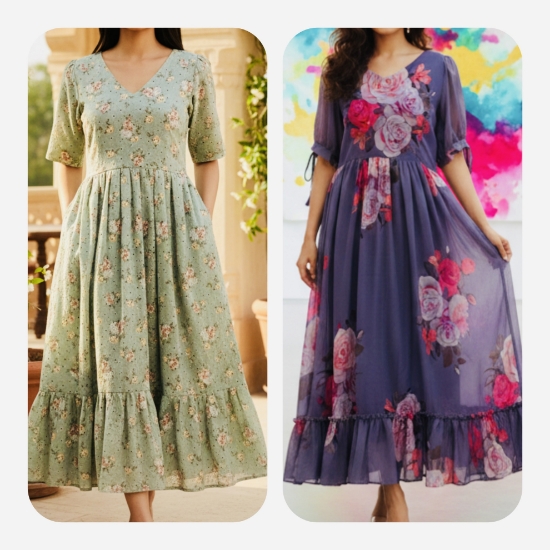 Picture of Combo : Hakoba & Floral -,Western midi Dresses 