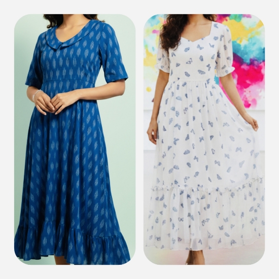 Picture of Combo : Pure Ikath & Georgette - Western Midi Dresses 