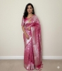 Picture of Combo: Light weight Pink Pattu Saree with silver zari and Red Banaras Saree