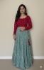Picture of Combo: Teal blue lehenga with velvet crop top and Navy blue netted lehenga with benaras blouse