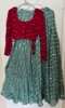 Picture of Combo: Teal blue lehenga with velvet crop top and Navy blue netted lehenga with benaras blouse
