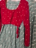 Picture of Combo: Teal blue lehenga with velvet crop top and Navy blue netted lehenga with benaras blouse