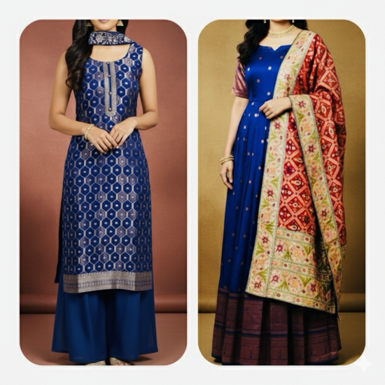 Picture of Combo:Royal blue  Pure Pattu suit sets 