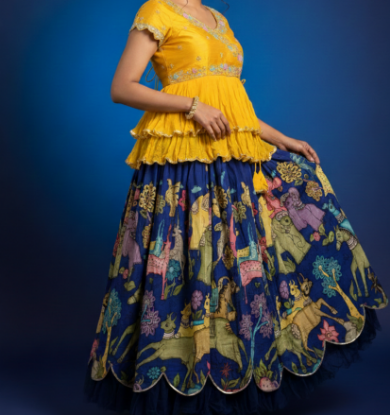 Picture of Never worn Pure pen kalamkari skirt and blouse set