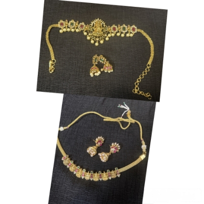 Picture of Pachi kundan and lakshmi neck combo