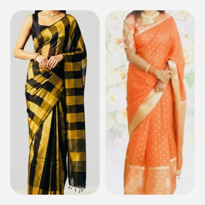 Picture of Combo : Black chanderi & Orange Kanchi pattu sarees 