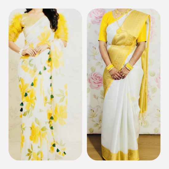 Picture of Haldi Combo : kanchi pattu & Organza sarees 