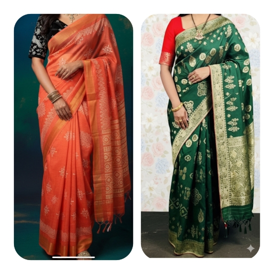 Picture of Combo : Pure Banarasi & Muslin Sarees