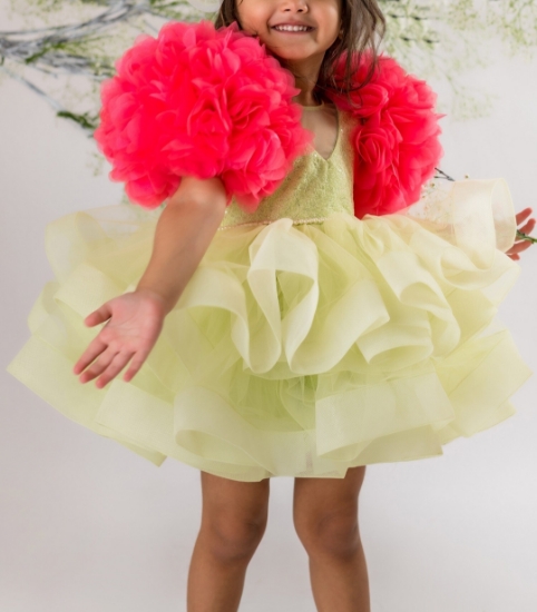 Picture of PL715 Lil angels lemon yellow frock 4-5y