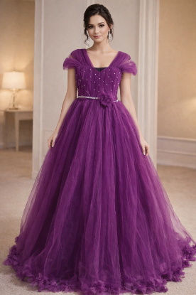 Picture of Purple netted long frock 