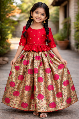 Picture of Paithani lehenga with peplum blouse 4-5y