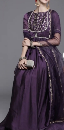 Picture of Inddus Purple and Golden Yoke Kurta Set