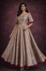 Picture of Pure Banarasi Silk Anarkali Dress – Beige & Pink – Festive Wear 