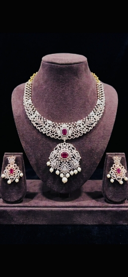 Picture of New Diamond look alike necklace set with earrings 